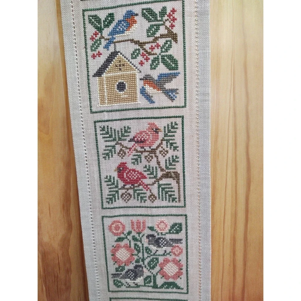 Vintage Completed Cross Stitch Birds Bell Brass Hanger 36
